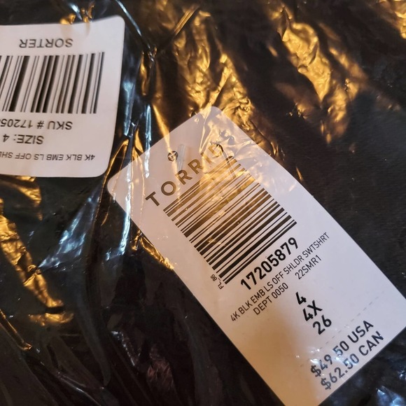 TORRID OFF SHOULDER EMBROIDERED SWEATSHIRT - FRENCH TERRY BLACK - Picture 6 of 6